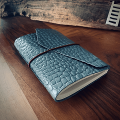 Gri Kroko El Yapımı Deri Defter-M