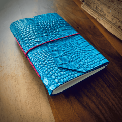 Turkuaz Kroko El Yapımı Deri Defter-M