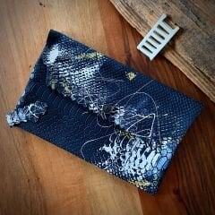 Sıyah Krokodil Baskılı Deri Clutch