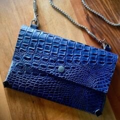Lacivert Krokodil Baskılı Deri Çanta