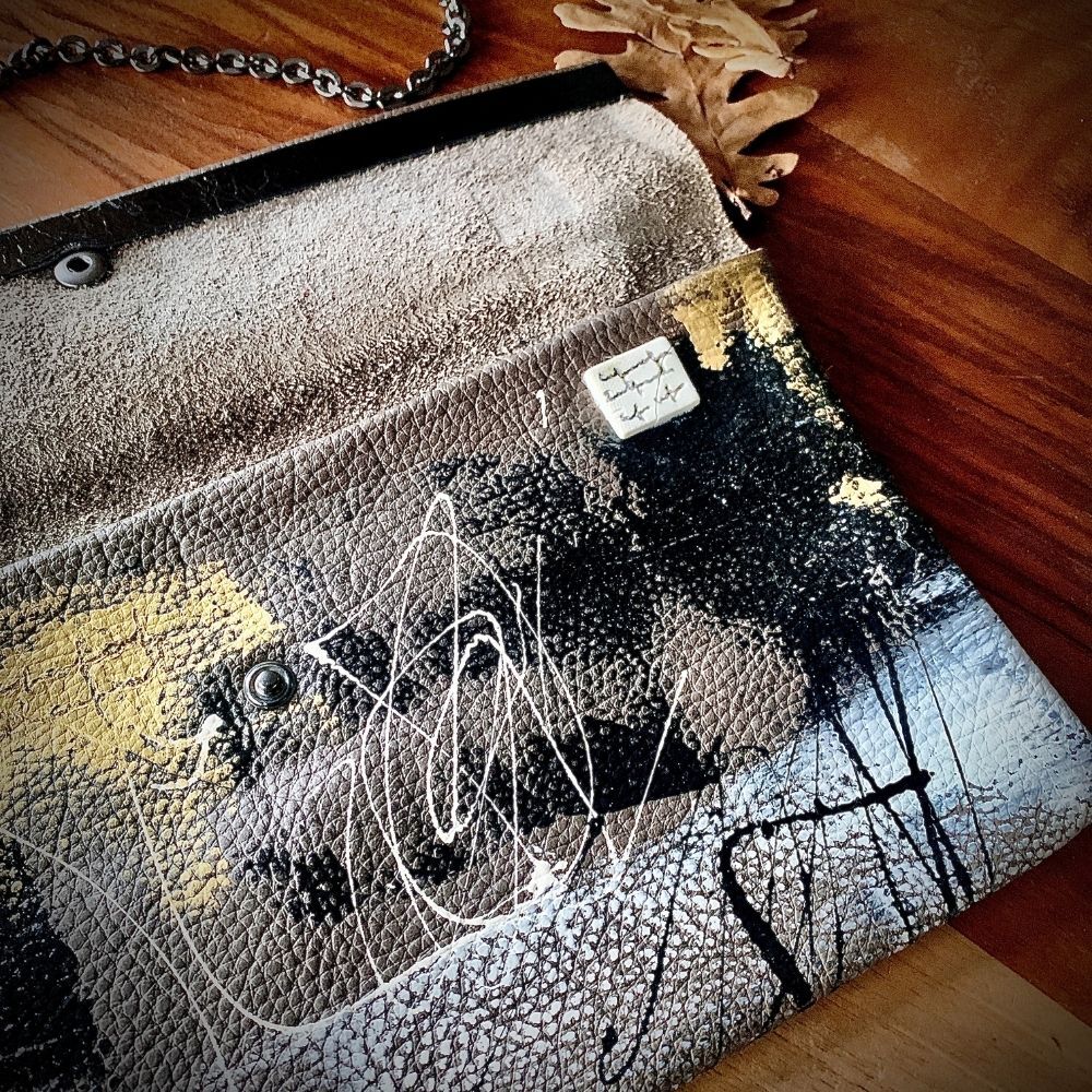 Vizon Rengi Gerçek Deri Clutch