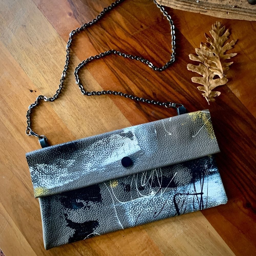 Vizon Rengi Gerçek Deri Clutch