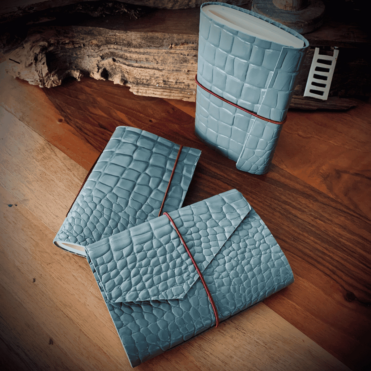 Gri Kroko El Yapımı Deri Defter