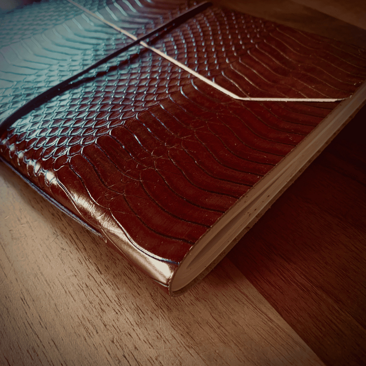 Konyak  Yılan Baskılı  El Yapımı Deri Defter